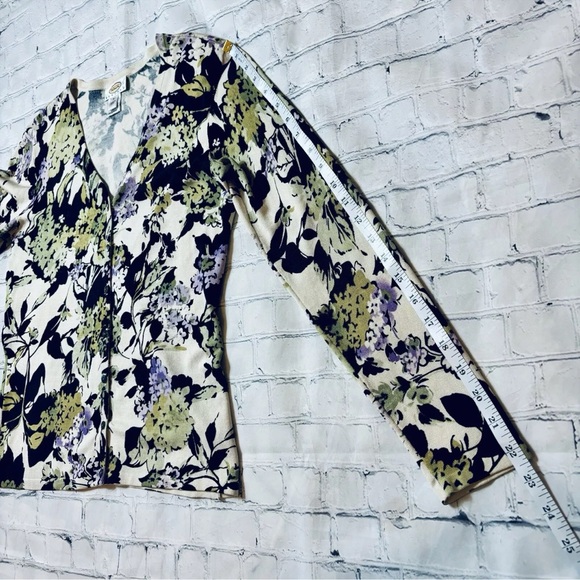 Talbots Floral V-Neck Silk Blend Cardigan Fairycore Petite Women's Size PS - Picture 10 of 11